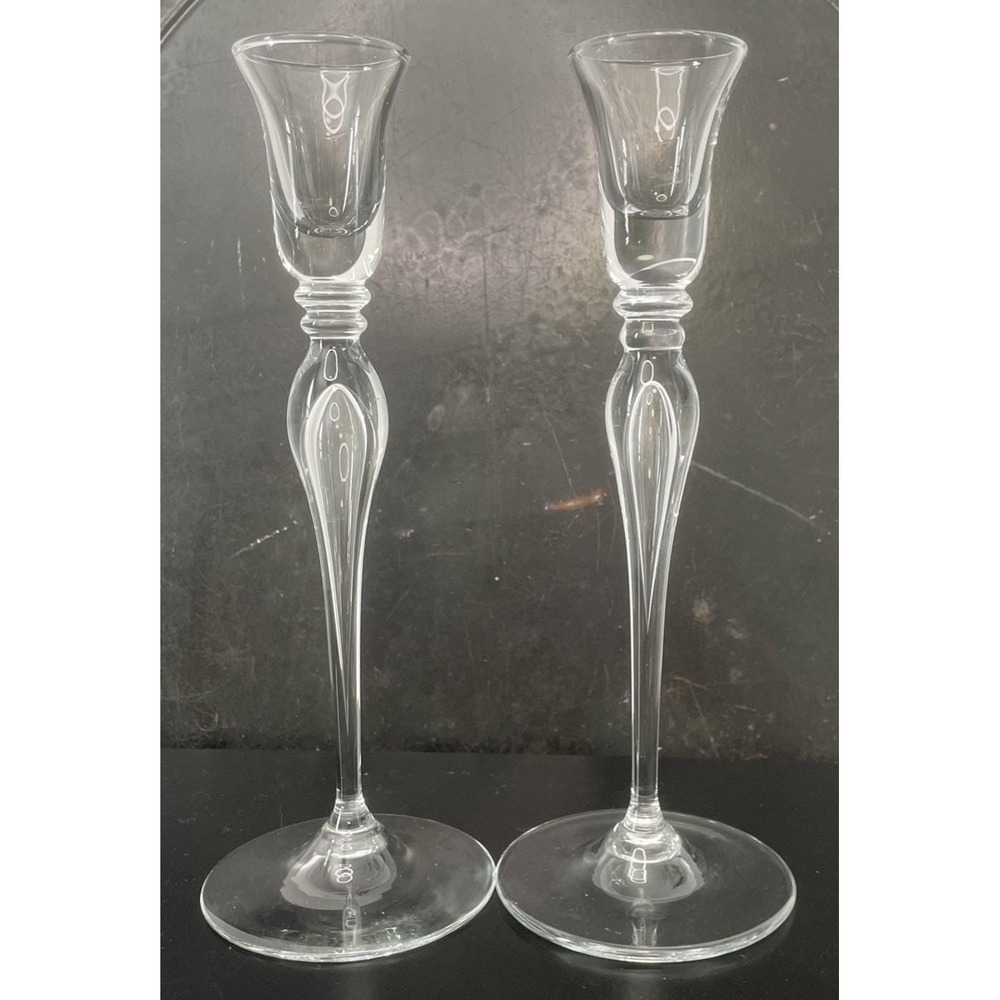 Elegant Clear Glass Candle Sticks Holders 9-1/2" Tall Set of 2 Classic Design